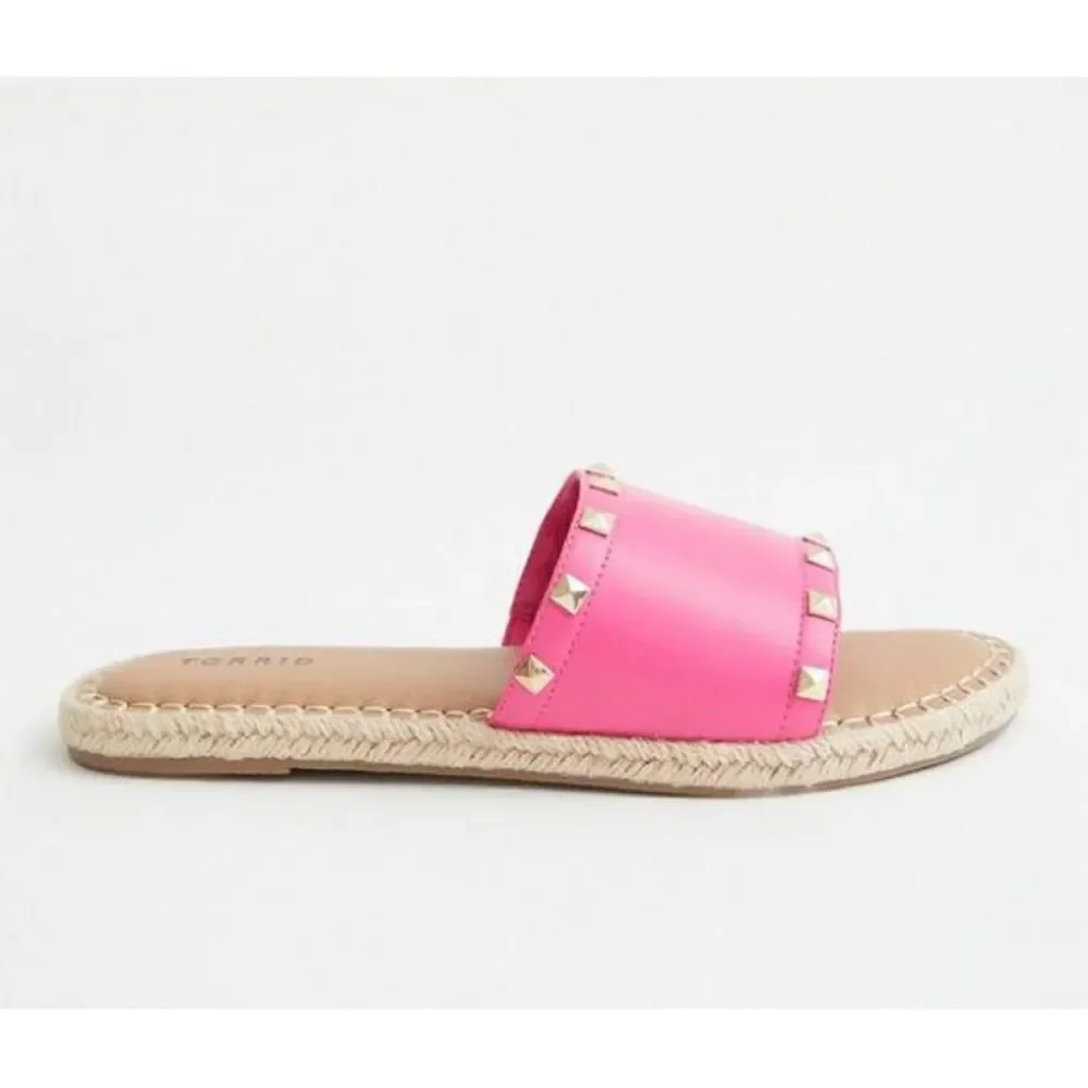 TORRID Hot Pink Studded Faux Leather Slide Sandals Espadrille Size 9 WW Wide NEW